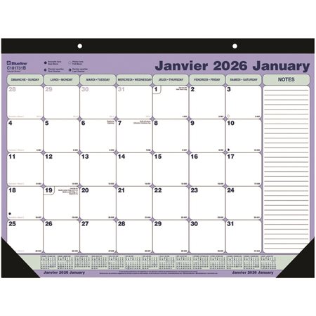 Calendrier sous-main mensuel (2025)
