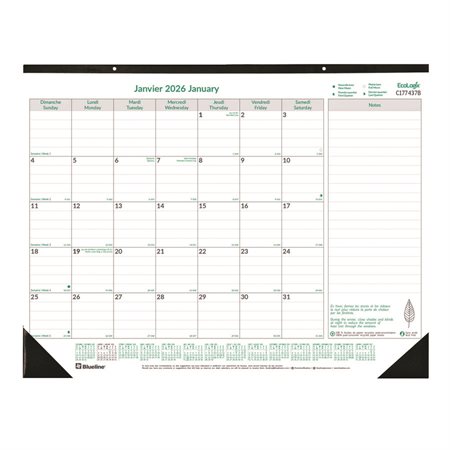 Calendrier sous-main mensuel Ecologix® (2026)