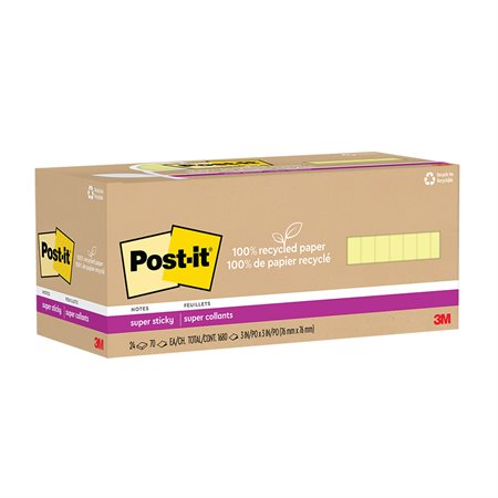 Feuillets recyclés Post-it® Super Sticky - Jaune canari