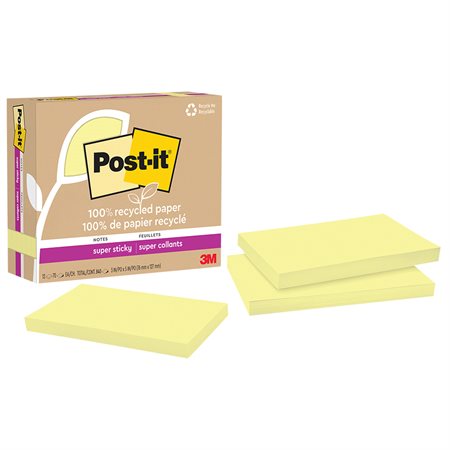 Feuillets recyclés Post-it® Super Sticky - Jaune canari