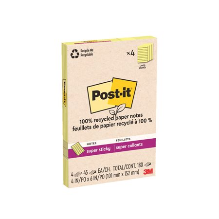 Feuillets recyclés Post-it® Super Sticky - Jaune canari