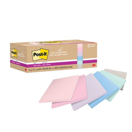 Feuillets recyclés Post-it® Super Sticky - La vie en pastel