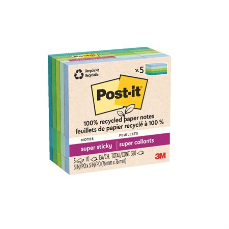 Feuillets recyclés Post-it® Super Sticky - Collection oasis