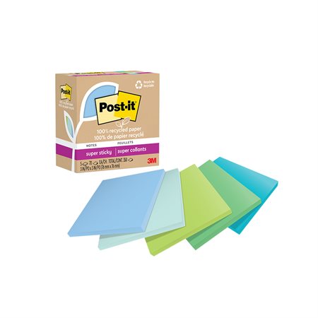 Feuillets recyclés Post-it® Super Sticky - Collection oasis