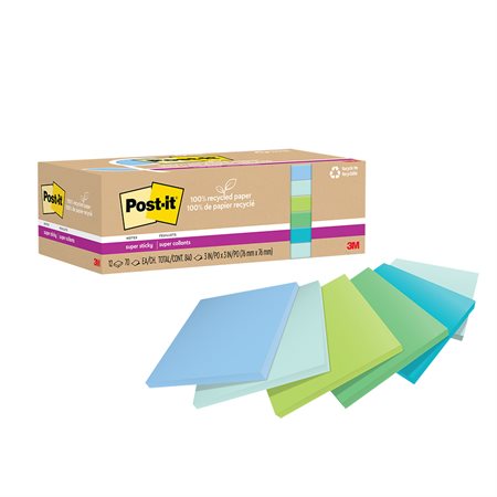 Feuillets recyclés Post-it® Super Sticky - Collection oasis