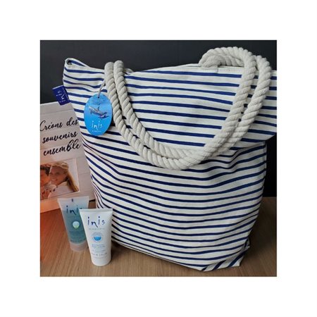 INIS - SAC DE PLAGE- RAYURE BLEU / CREME