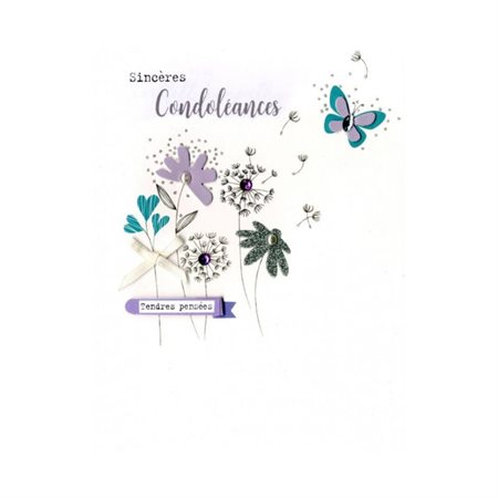 CARTE SOUH - CONDOLEANCES -FLEURS / PAPILLONS